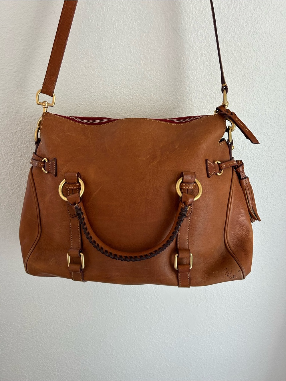 Dooney & Bourke Leather Florentine Large Satchel with Tassel Accents - Picture 4 of 15